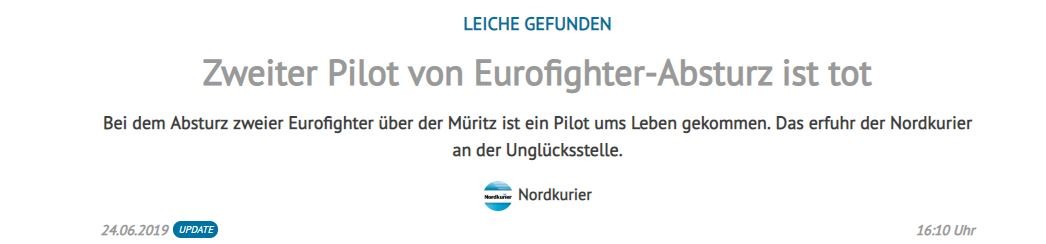 Zwei Eurofighter-Jets in Mecklenburg-Vorpommern abgestürzt: Ein Pilot tot geborgen