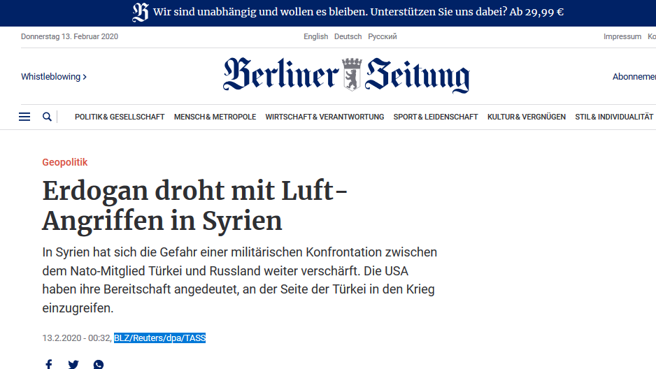 Mainstream empört: Berliner Zeitung zitiert neben westlichen auch russische Nachrichtenagenturen