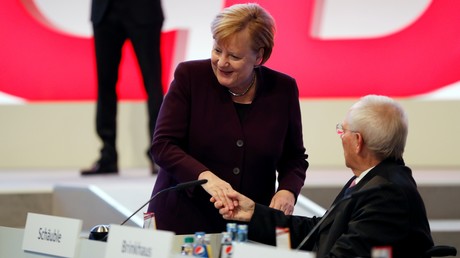 Bundestagspräsident Wolfgang Schäuble und Bundeskanzlerin Angela Merkel beim CDU-Parteitag in Leipzig (Bild vom 22.11.19).