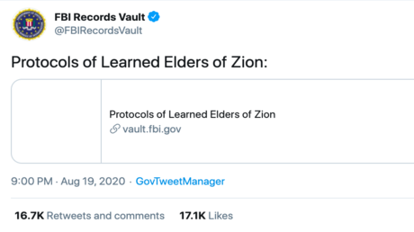 Auf Twitter: FBI postet Link zu "Protokolle der Weisen von Zion"