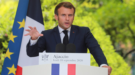 Frankreichs Präsident Emmanuel Macron bei einer Pressekonferenz am 10. September 2020 in Ajaccio, auf der Mittelmeerinsel Korsika: Dort fand der EU-Südstaaten-Gipfel statt.