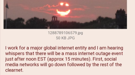 Globaler Ausfall der Onlinedienste wurde eine Viertelstunde vor Beginn auf 4chan angekündigt