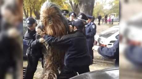 Chewbacca campaigns for Darth Vader in Ukraine, gets handcuffed by police (VIDEO)