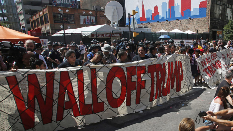 Wall Off Trump demonstration built inside RNC’s secure perimeter (PHOTOS, VIDEOS)