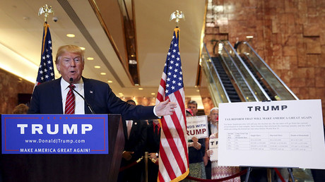 FILE PHOTO. U.S. Republican presidential candidate Donald Trump speaks during a news conference to reveal his tax policy at Trump Tower in Manhattan, New York September 28, 2015. © Shannon Stapleton