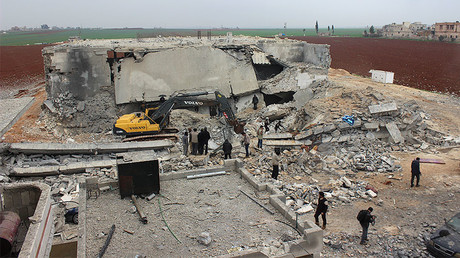 A debris of a Mosque, Al-Jineh village of Atarib district in Aleppo, Syria on March 17, 2017. © brahim Ebu Leys / Anadolu Agency / Getty Images