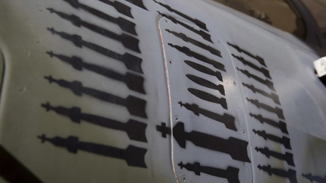 Part of a French army Mirage 2000 fighter jet is seen at an army base, where French army aircraft are based, in Jordan © Kenzo Tribouillard