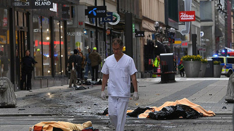 Scene after a truck crashed into Ahlens department store on Drottninggatan, Stockholm, Sweden April 7, 2017. © Aftonbladet.se / GlobalLookPress