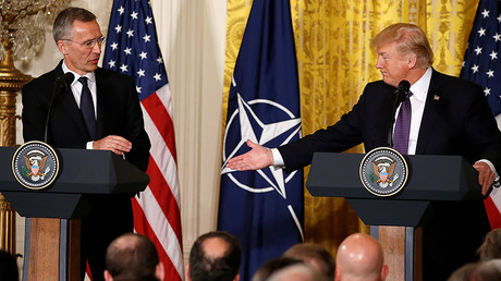 U.S. President Donald Trump (R) and NATO Secretary General Jens Stoltenberg, Washington, U.S., April 12, 2017. © Jonathan Ernst