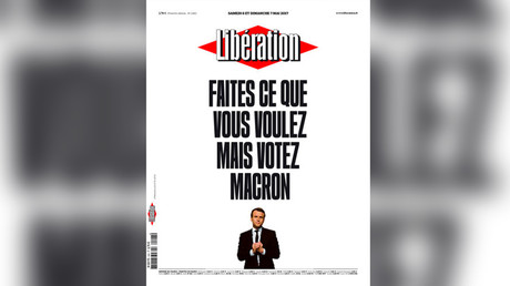‘Propaganda machine’: Twitter blasts Liberation newspaper’s pro-Macron cover on eve of vote