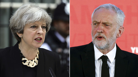 Britain's Prime Minister Theresa May (L), Jeremy Corbyn, the leader of Britain's opposition Labour Party (R). © Reuters