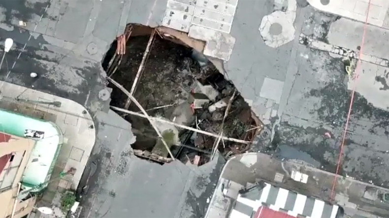 Moment Of Powerful Sinkhole Implosion Caught On Camera