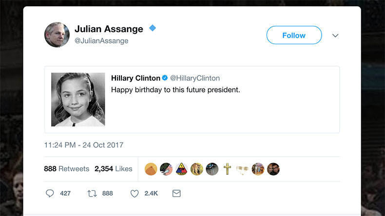 Assange tweet-trolls 'future president' Clinton with 2016 