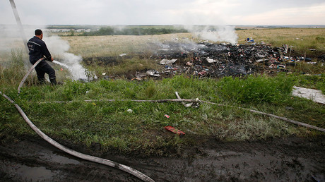 FILE PHOTO: An Emergencies Ministry member works to put out a fire at the site of a Malaysia Airlines Boeing 777 plane crash in the settlement of Grabovo in the Donetsk region, July 17, 2014 © Maxim Zmeyev