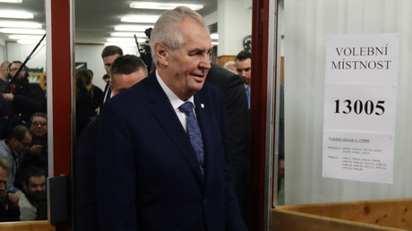 Czech President Milos Zeman at a polling station in Prague, January 12, 2018. © David W Cerny