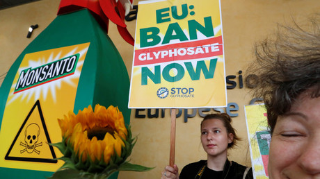 ARCHIVE: A protest against a planned $66 billion takeover of Monsanto by Bayer and Monsanto's glyphosate herbicides © Yves Herman