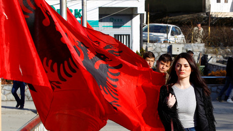 Albanian flags decorate the town of Kacanik, Kosovo, February 16, 2018 © Ognen Teofilovski