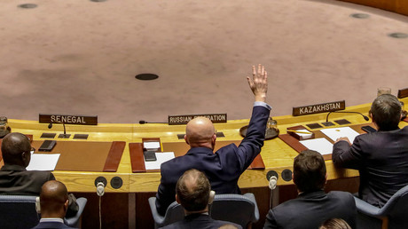 Russian Ambassador to the United Nations Vasily Nebenzya votesduring a meeting of the UN Security Council. © Brendan McDermid