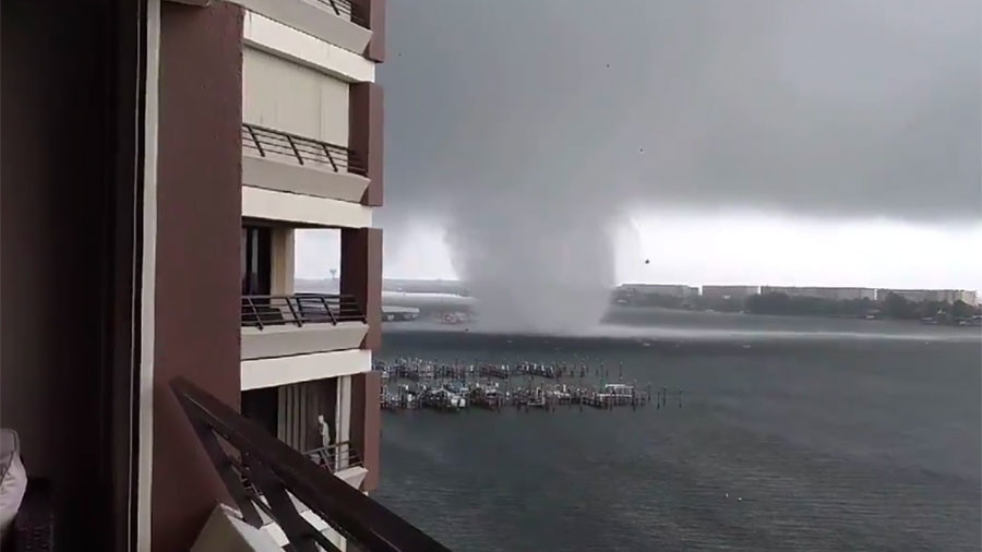 Stomachchurning moment tornado rips into Florida bay caught on camera