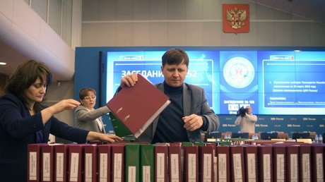 Information Center of the Central Election Commission before the announcement of the results of voting in the election of the President of the Russian Federation © Evgeny Biyatov