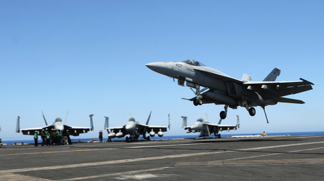 Fighter jets aboard USS Harry S. Truman, an aircraft carrier that has been dispatched to the Middle East.