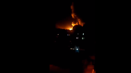 Screenshot of video showing strikes at Damascus
