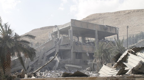 Ruins of the Scientific Research Center are seen in the Barzeh neigborhood of Damascus after the US, the UK and France carried out joint airstrikes on Syrian  facilities. © Monsef Memari