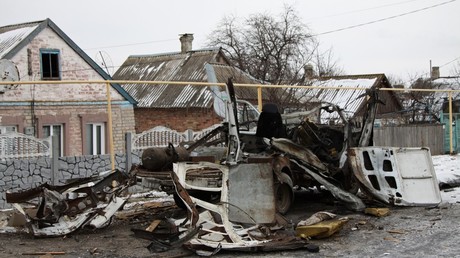 A light truck destroyed by a shooting in Dokuchayevsk, Donetsk Region © Sergey Averin
