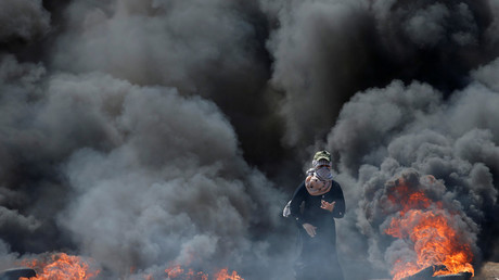 Protests against the US embassy move to Jerusalem and ahead of the 70th anniversary of Nakba at the Israel-Gaza border on May 14, 2018. REUTERS/Mohammed Salem