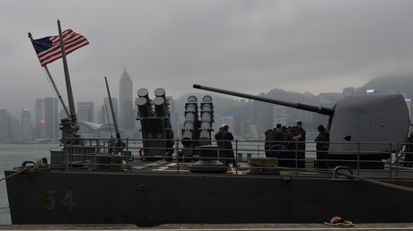 FILE PHOTO: US navy personnel are seen on the USS Antietam