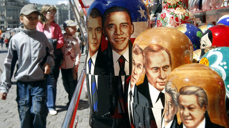 Russian Matryoshka dolls on display at a market in Moscow July 3, 2009. © Denis Sinyakov