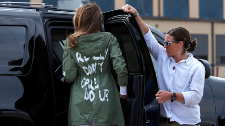 First lady Melania Trump wore a controversial jacket during her visit to Texas, June 21, 2018. © Kevin Lamarque