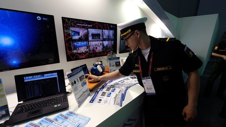 The Aerospace Forces' science company stand at the international exhibition of the Russian Armed Forces in Kubinka, near Moscow © Evgeny Biyatov