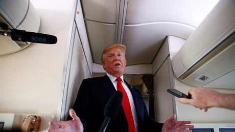 Donald Trump speaks to the press aboard Air Force One, June 29, 2018