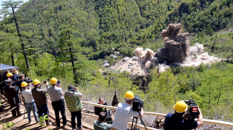 Official North Korean Central News Agency image shows the demolition of the Punggye-ri nuclear test site © KCNA