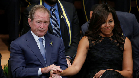 Pundits lose minds over ‘bipartisan’ candy-sharing moment between George W. Bush & Michelle Obama