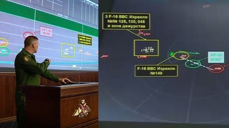 Russian Defense Ministry's spokesman, Major General Igor Konashenkov speaks at the September 24 news briefing on the downing of the Russian Il-20 in Syria © Ministry of Defense