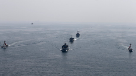 US and UK navy ships are seen conducting Mine Countermeasures Exercise (MCMEX) taking place at Arabian Sea, September 10, 2018. ©Hamad I Mohammed