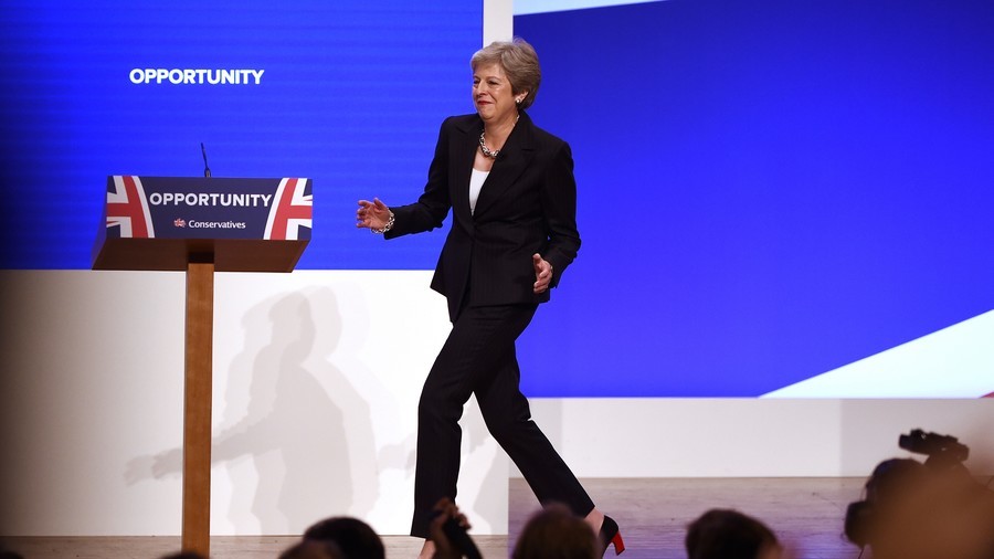 British PM Theresa May kicks off keynote speech with ABBA's 'Dancing Queen'
