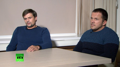 Ruslan Boshirov (left) and Aleksandr Petrov during an interview with RT 
