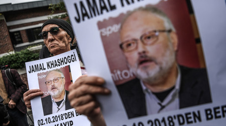 This file photo taken on October 9, 2018 shows a demonstration in front of the Saudi Arabian consulate in Istanbul. © AFP / Ozan Kose 