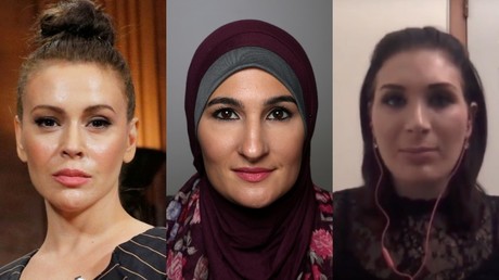 © (L) Alyssa Milano, Reuters / Jim Bourg; (C) Linda Sarsour, Reuters / Lucy Nicholson; (R) Laura Loomer, Wikipedia Commons / The Alex Jones Channel