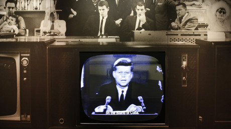 FILE PHOTO: A display shows excerpts to US President John F. Kennedy's October 22, 1962 televised address about the Cuban Missile Crisis © Reuters / Brian Snyder 