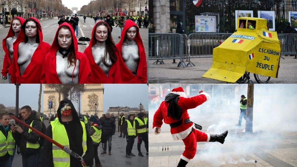 Lightsaber-wielding Sith, bare-breasted Mariannes & Santas add flair to Yellow Vest protests