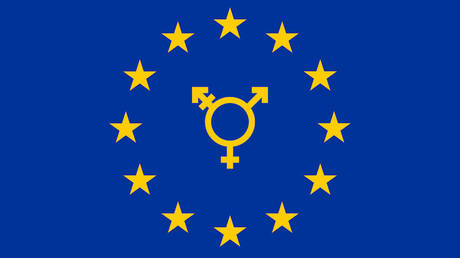 EU flag and gender-neutrality symbol.