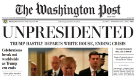 Fake Washington Post copies announcing Trump's resignation handed out in Washington, DC