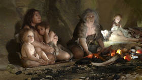 An exhibit shows the life of a neanderthal family in a cave. © Reuters / Nikola Solic