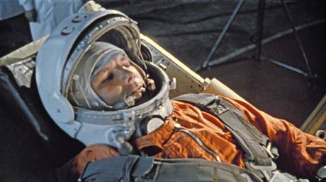 Yuri Gagarin prepares for take-off.