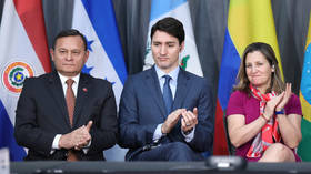 Peru's Foreign Minister Nestor Popolizio, Justin Trudeau and Chrystia Freeland at the Lima Group meeting © Reuters / Chris Wattie