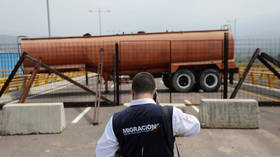 A fuel tank blocks the passage on Tienditas cross-border bridge between Colombia and Venezuela